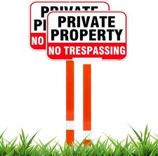 Large Private Property No Trespassing Sign with Stake 14x10 Inch/37 2-Pack
