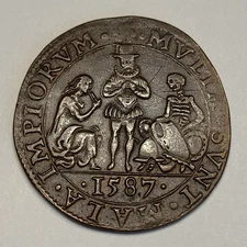 1587 Netherlands Dordrecht Jeton Copper Coin • 1500s Death Allegory