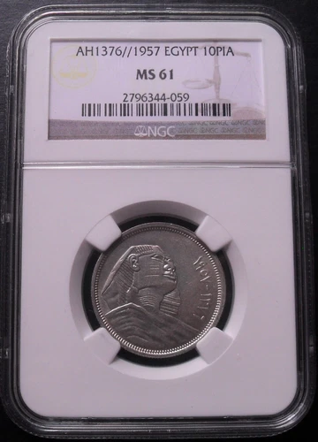 AH 1376/ 1957 Egypt 10 Piastre , NGC MS 61 , nice  silver coin     #1436, 41-12