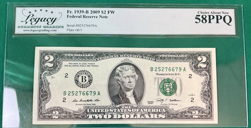 United States -FRN New York $2 2009 Fr#1939-B (BA Block) Legacy Grade 58 PPQ - Picture 2 of 3