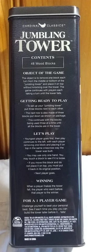 Tumbling Jumbling Towers Wood Block Game by cardinal Classics in Tin - NEW - Image 2 of 3