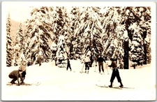 1944 Skiing Winter Pine Trees Real Photo RPPC Posted Postcard