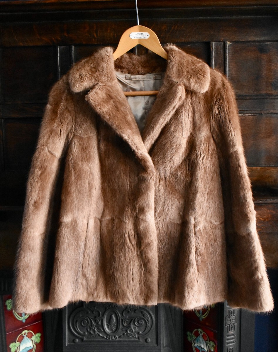 Vtg 50s 60s Stunning Genuine Mink Fur Mid Length Coat Jacket Wedding Size 12
