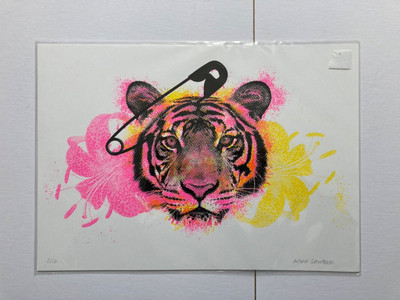 Neon Savage Pop Art Tiger Lily Sicherheitsnadel Siebdruck - A3 - Neu Street Art