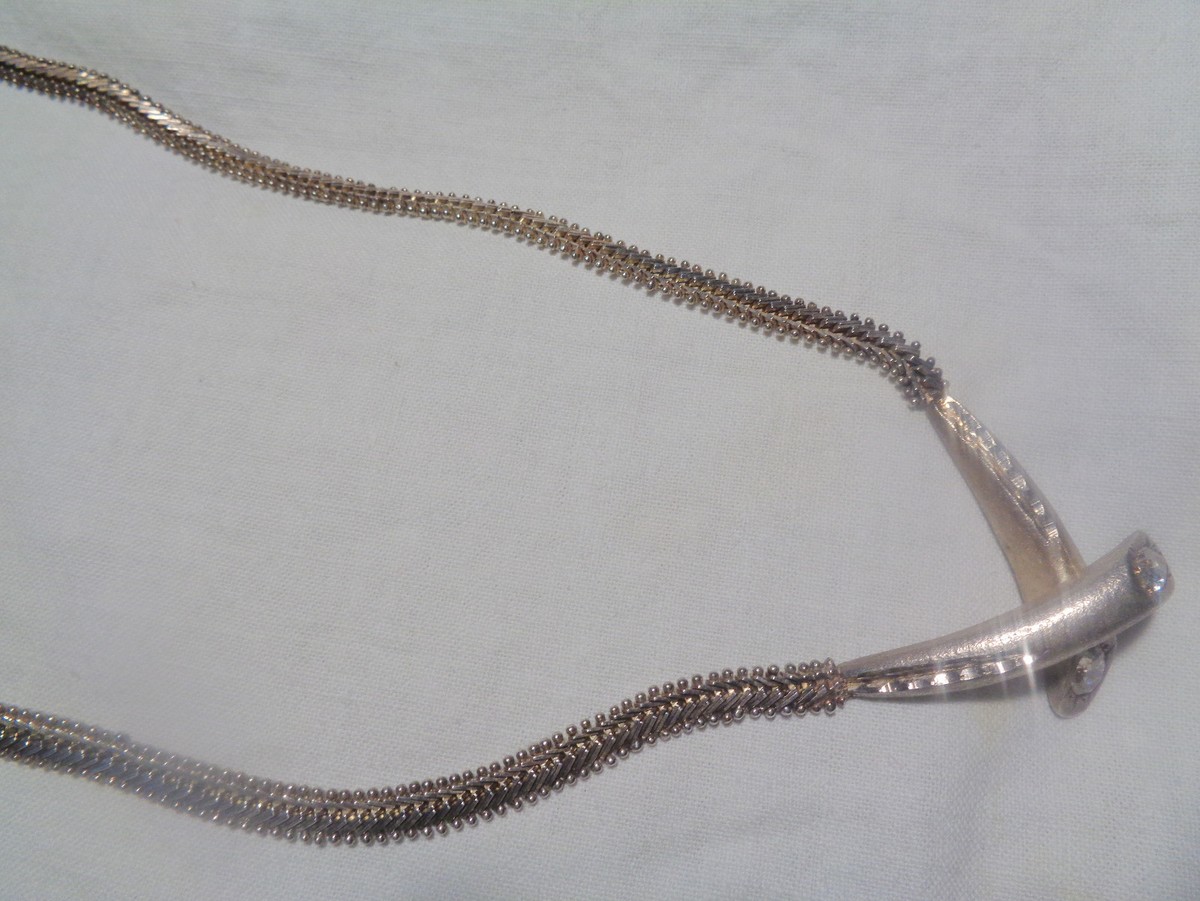 DIAMANT MEXICAN HEAVY STERLING NECKLACE W, CRYSTAL ENDS 65 GRAMS