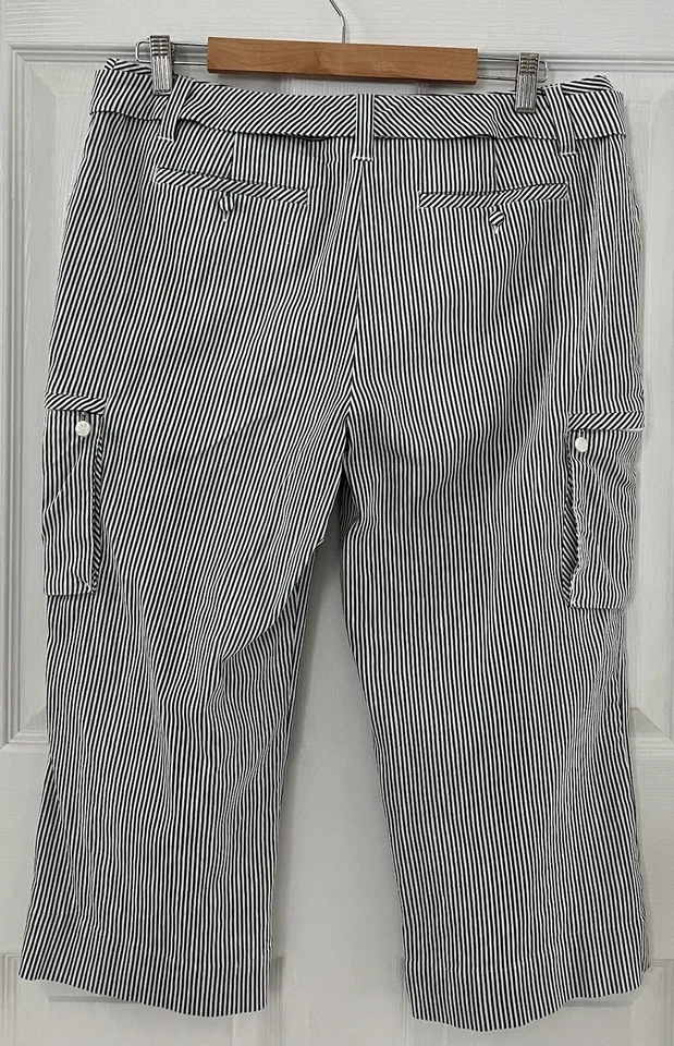 Pantalones capri de golf Lily's of Beverly Hills a rayas verdes y blancas para mujer talla 14 Foto 3 de 4