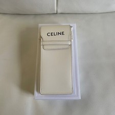 Authentic Celine White Leather Phone Sunglasses Case Pouch Crossbody Strap NEW
