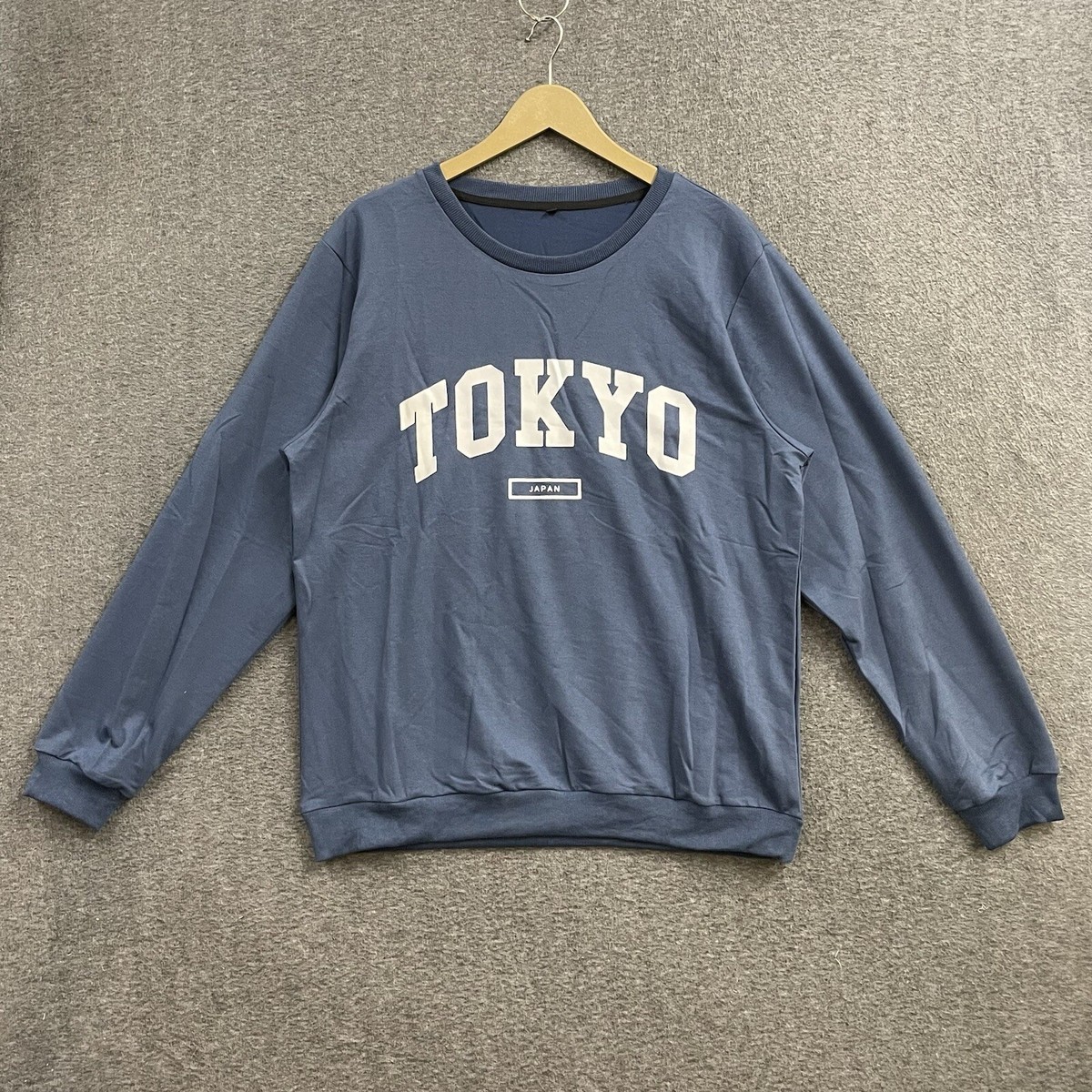 SHEIN Mens Tokyo Letter Print Long Sleeve Pullover Sweater Blue