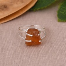 Double Band Ring Solid 925 Sterling Silver With Raw Citrine For Birthday Gift