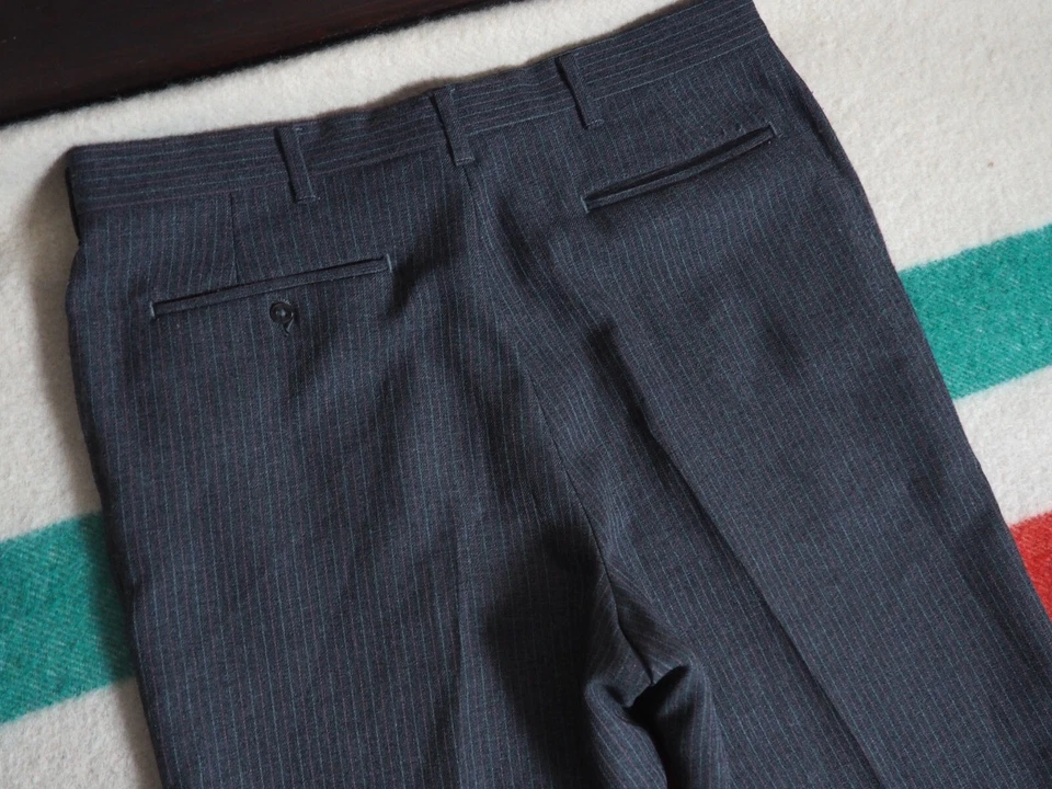 VTG 70s Haggar Magic Stretch Charcoal Gray Pinstripe 34x29 Poly Slacks Pants Men - Image 3 of 4