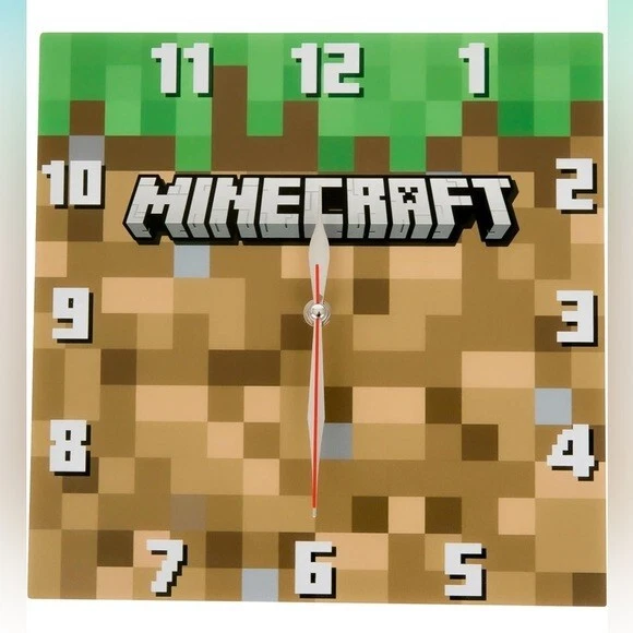 Minecraft Grass Block Square Wall Clock Gamer Home Decor 11 in Tan Green NEW - Image 3 of 4