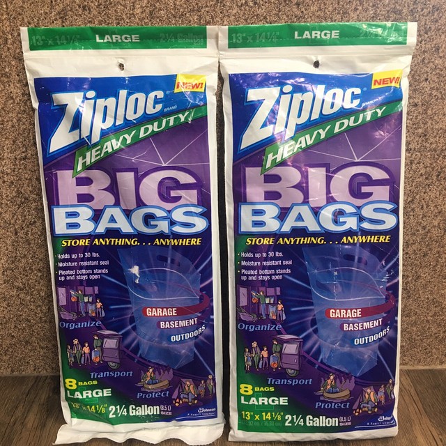 Ziploc Heavy Duty 8 Count Big Bags Storage 13 X 14 1/8 2 1/4 Gallon for