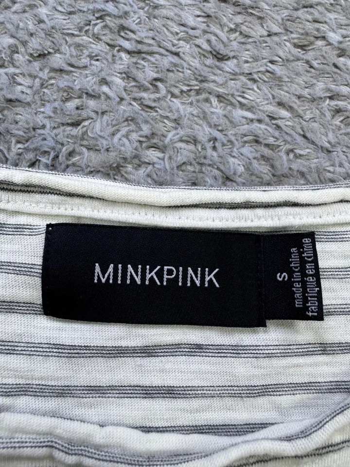 Camiseta sin mangas corta MinkPink para mujer pequeña blanca a rayas tacos y tequila Foto 3 de 4