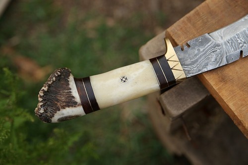 Handmade Damascus Kukri Knife with Stag Horn and Bone Handle Survival Knife - Picture 6 of 10