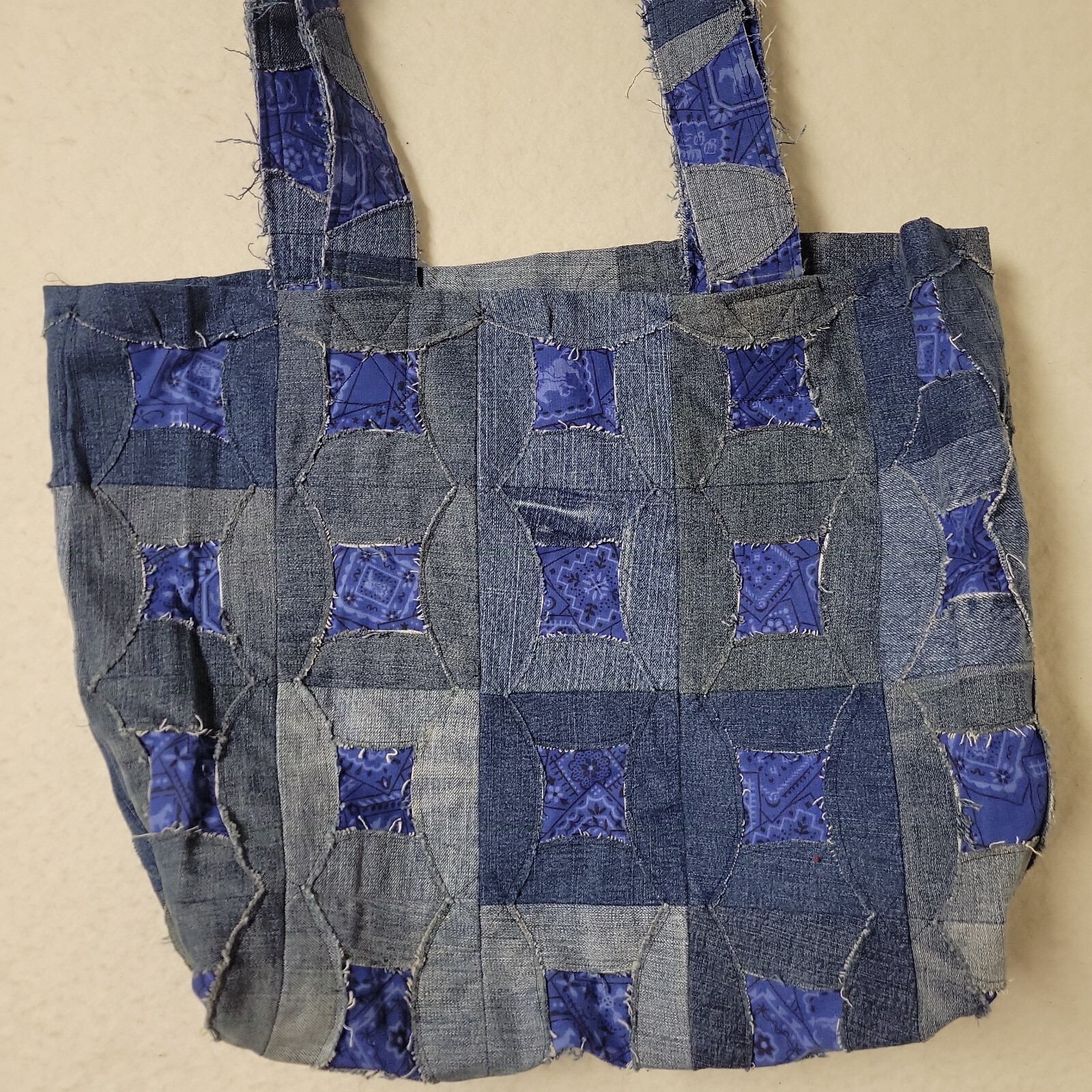 Large Handmade Patchwork Denim Tote Bag Purse Han… - image 2