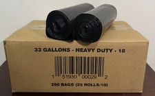33 Gallon Garbage Bags - Black, Box of 250 Trash Bags