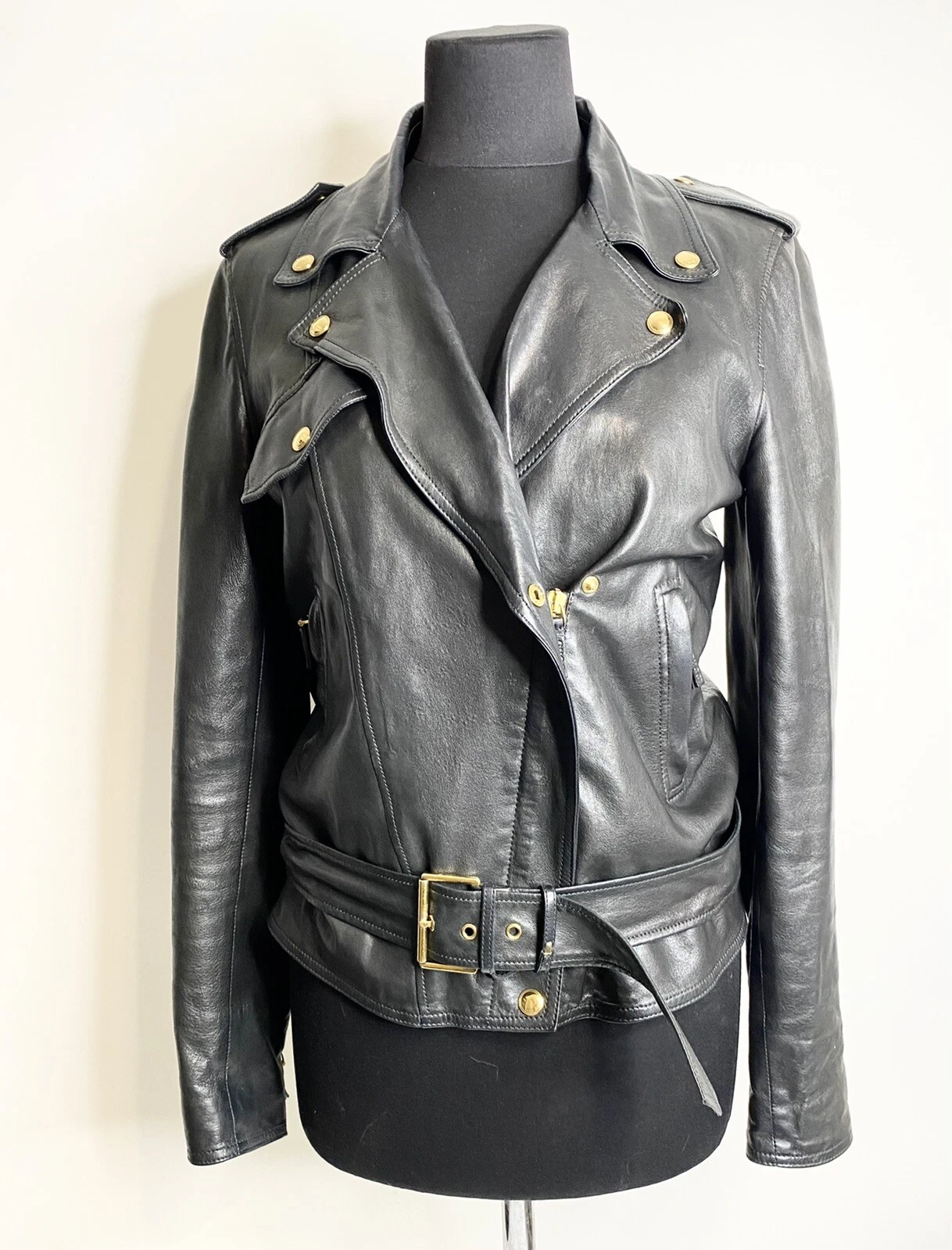 Giacca Vintage Gucci In Pelle Biker Moto Nera Taglia 42