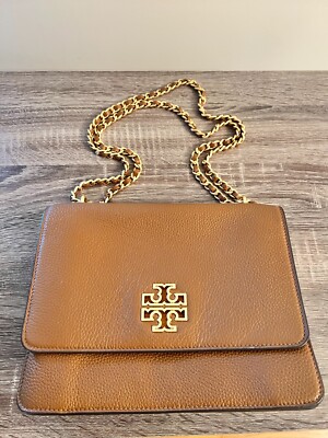 Tory Burch Britten Moose Brown Gold Hardware Small Adjustable