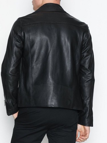Men's Genuine black Lambskin Leather Jacket Slim fit Motorcycle jacket - Picture 3 of 4