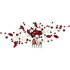 Bridal Wedding Hair Comb Wine Red Crystal Sliver Hair Vine Piece Accessories for