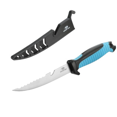 Mossy Oak Fillet Knife Black Blue Non-Slip Grip Stainless Steel Blade w/ Sheath