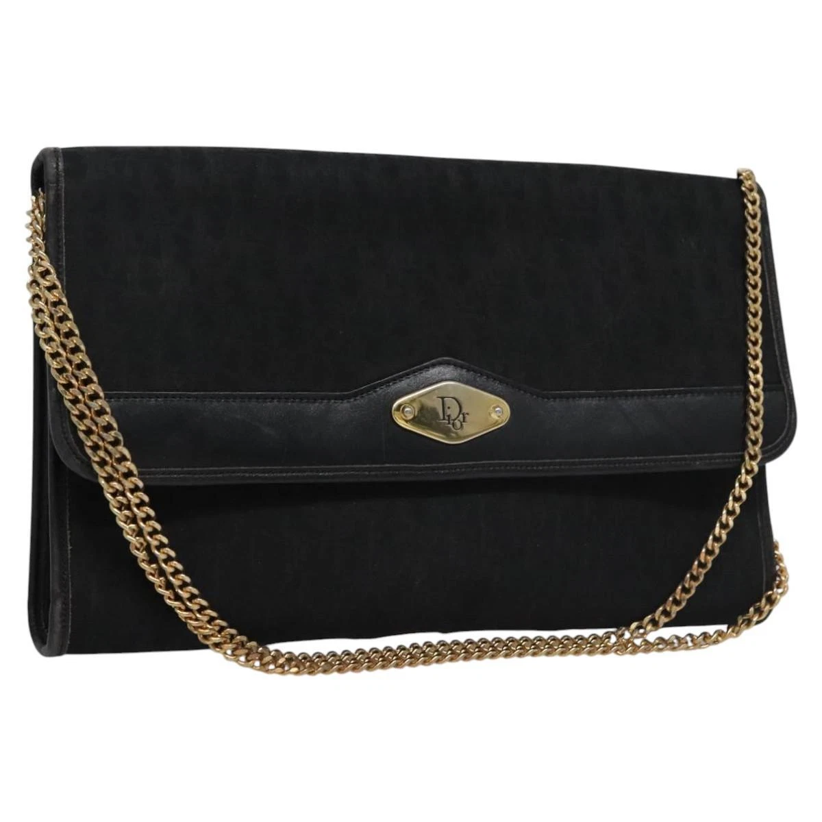 Sac bandoulière chaîne toile Christian Dior trotteur noir or authentique bs23529