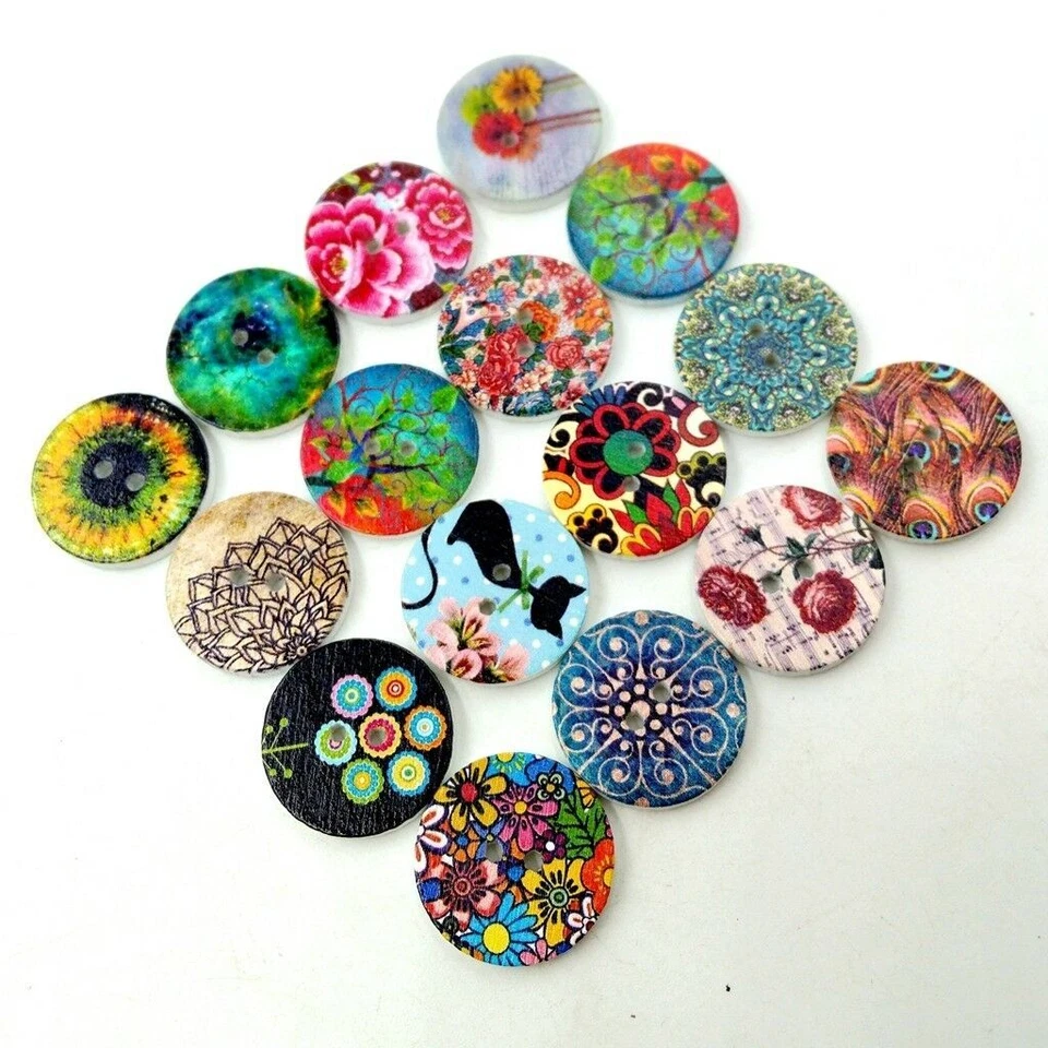 100pcs Wooden Buttons DIY Craft Mixed 2 Holes 20mm for Sewing Scrapbooking - Image 3 of 4