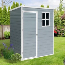 5x3 FT Outdoor Resin Storage Shed Plastic Shed Gray w/ Floor & Window for Garden