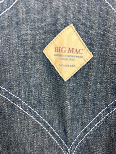 Vtg Big Mac Bib Overalls 42 x 32 Mid Blue Denim Carpenter Made USA Flaws - Picture 8 of 13