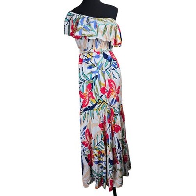 NWT Let Them Eat Cake Ivory Floral One Shoulder Tiered Maxi Dress Medium Resort