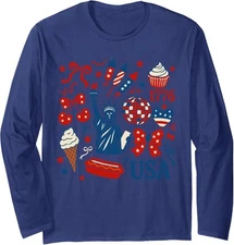 Est 1776 Patriotic US Flag 4th Of July Design Funny Long Sleeve Tshirt