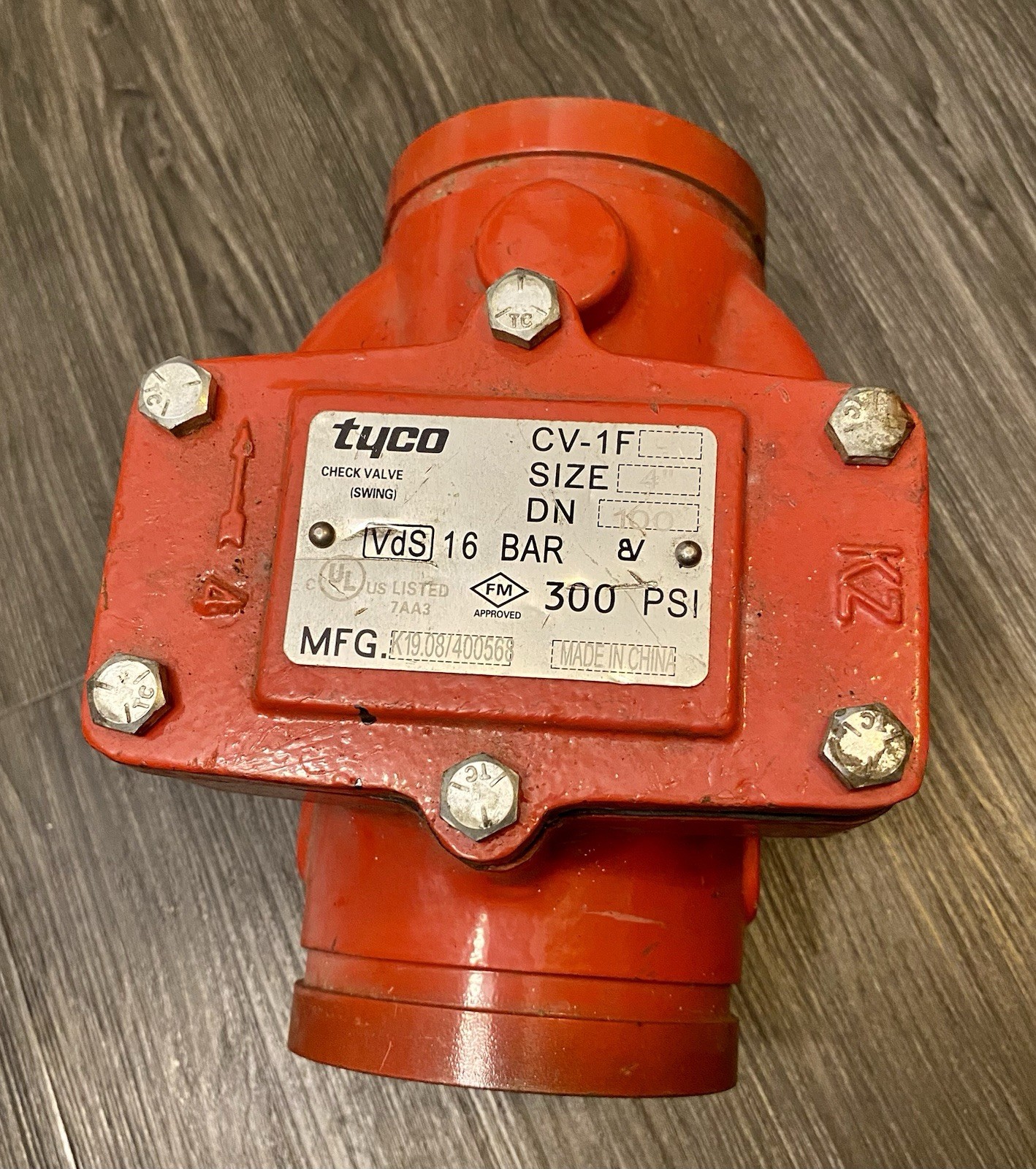 Tyco CV-1F 4” Grooved End Swing Check Valve DN100 Fire Suppression 300 PSI