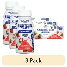 (3 pack) Equate Original Nutritional Shake, Strawberry, 8 fl oz, 24 Count
