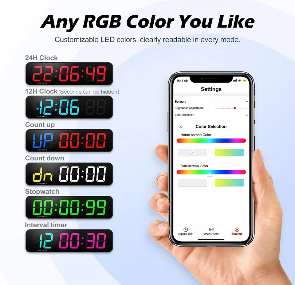 15.2" Large Digital Wall Clock with Seconds, App & Remote Control, Customizab... - Image 4 of 4