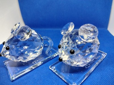 Terroy Crystal Rat Figurines Pair   HSBC Zodiac   Boxed   Pristine (0105)