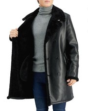 GUESS Men's Small Faux-Shearling Leather Overcoat Coat Black Nwt 350