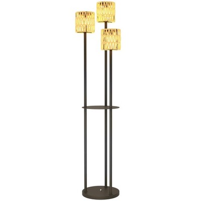 Boho Rattan Stehlampe, 3-flammige Rattanlampe mit Ablage, freistehender Solargarten