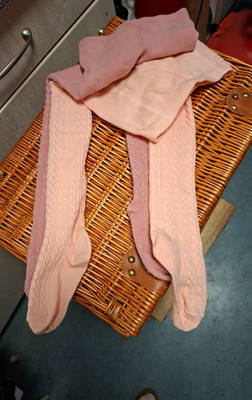 NEU 2x Strumpfhose  Strickstrumpfhose 110 116 Strick rosa hellrosa Zopfmuster
