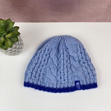 The North Face Blue Knit Crochet Wool Alpaca Hat Snow Winter Youth Junior Medium