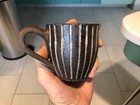 ASIAN  STONEWARE SGRAFFITO POTTERY COFFEE MUG TEXTURED LAVA GLAZE — photo 2