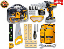 Kids Tool Set Electronic Drill Safety Vest Goggles Pretend Play Kit