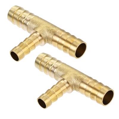 2Pcs Reducing Barb Hose Fitting Tee T Shape Connector Brass 3/8''x3/8''x1/4''