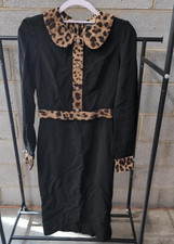 Defective Dolce Gabbana Long sleeve black & Leopard Trim Cady Dress size 42 US