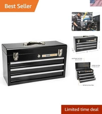 20-Inch Durable Black Alloy Steel Tool Box - 3 Drawers with Ball Bearing Slides
