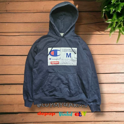 Sweat à capuche bleu marine Supreme X Champion Big Label taille M