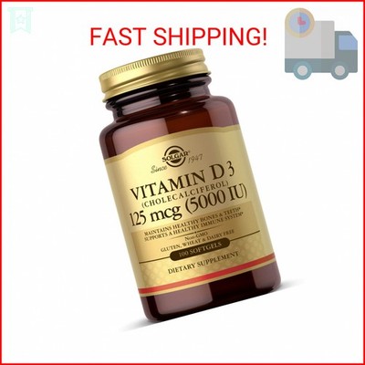 Solgar Vitamin D3 (Cholecalciferol) 125 MCG (5000 IU), 100 Softgels - Helps Main