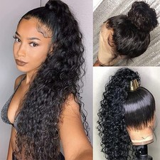 360 Lace Front Human Hair Wig Pre Plucked Malaysian Curly Natural Black Color