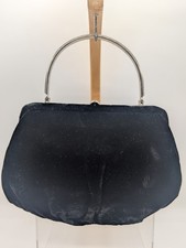 GARAY Vintage Black Velvet Clutch Silvertone Handle Rhinestone With Coin Purse