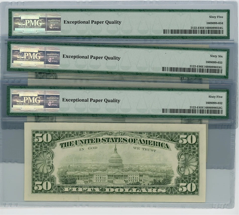 Fr. 2122-E $50 1985 Federal Reserve Note 3 Consecutive 65-66 EPQ PMG DC-2605 - Image 2 of 3