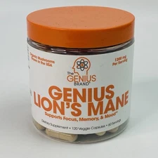 Genius Brand Genius Lion's Mane • 120 Capsules • 1200mg Focus Memory Mood NEW!